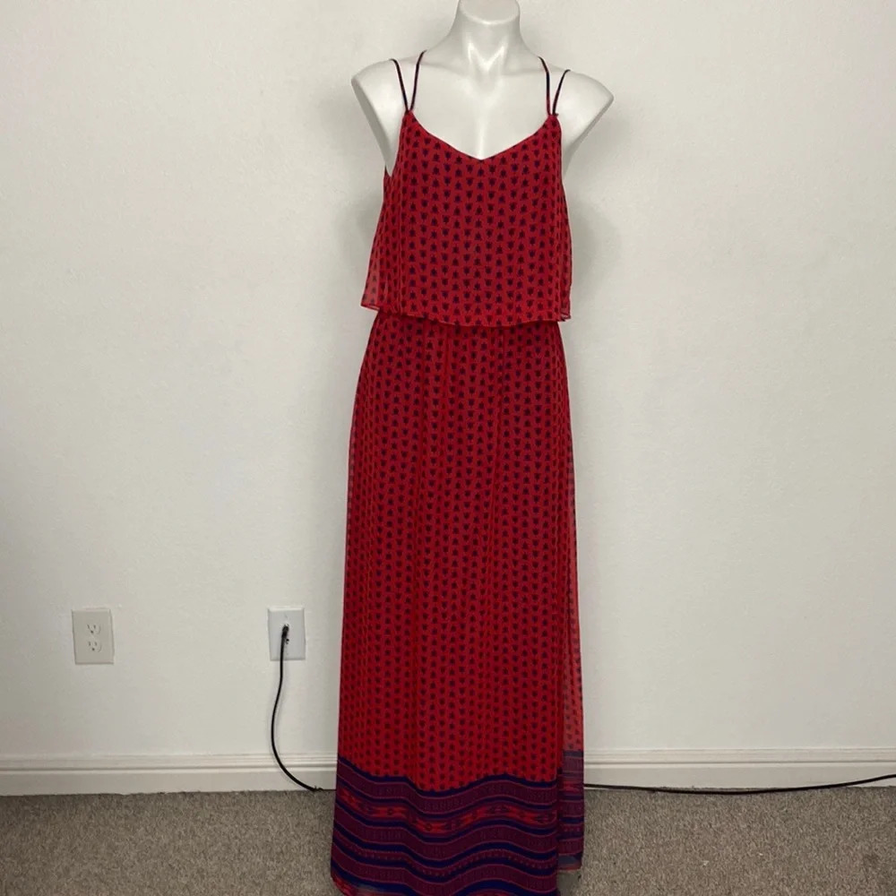 Giani Bernini Red/Blue Bohemian Criss Cross Hippie Maxi Dress Size S